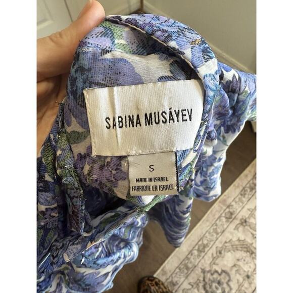 Sabina Musayev Designer Top Blue lavender Sheer Floral Print Women’s Small - Picture 4 of 6
